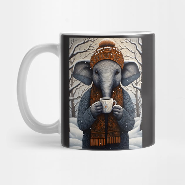 Elephant in Hat Funny Christmas Coffee Lover Gift by Ai Wanderer